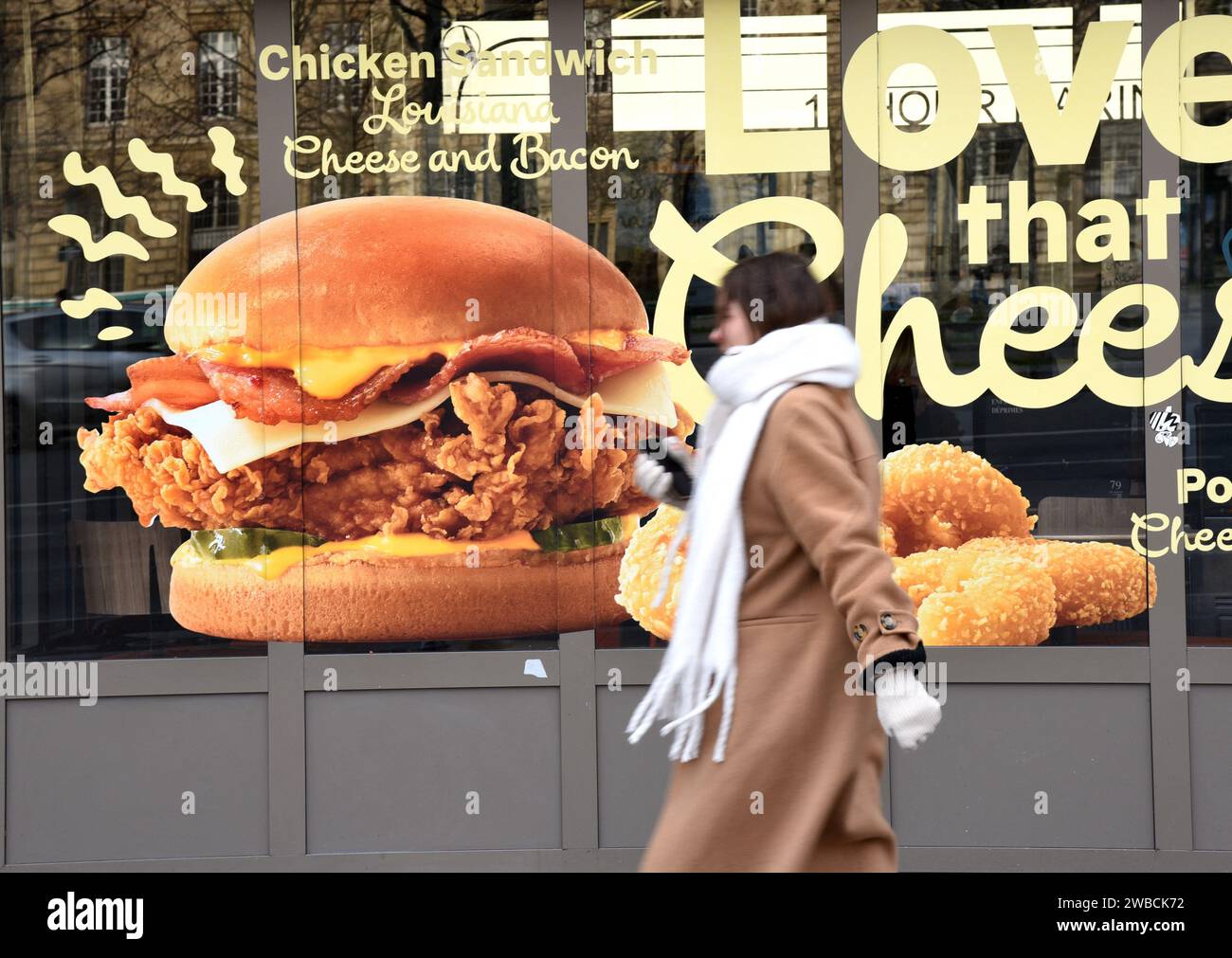 Paris, France. 09th Jan, 2024. Illustration Restaurant Fast Food in