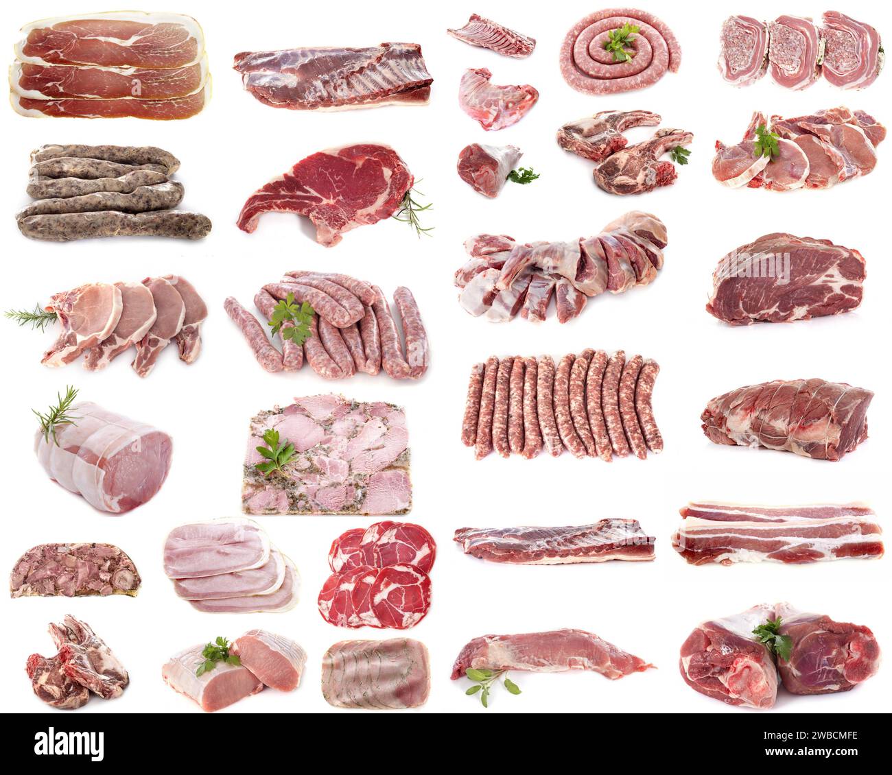pork meats in front of white background Stock Photo - Alamy