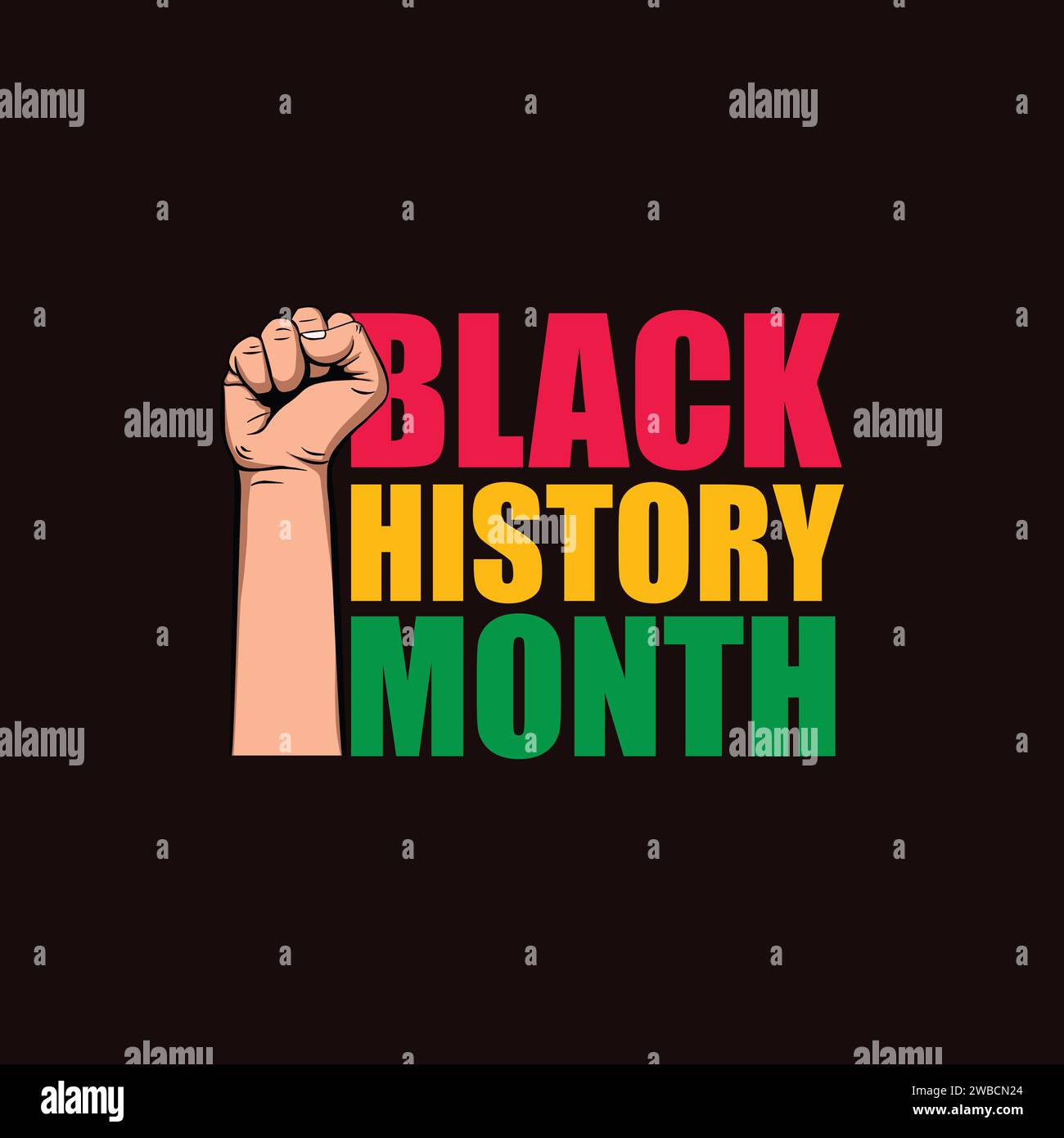 Black history month vector typography illustration fist hand. February ...