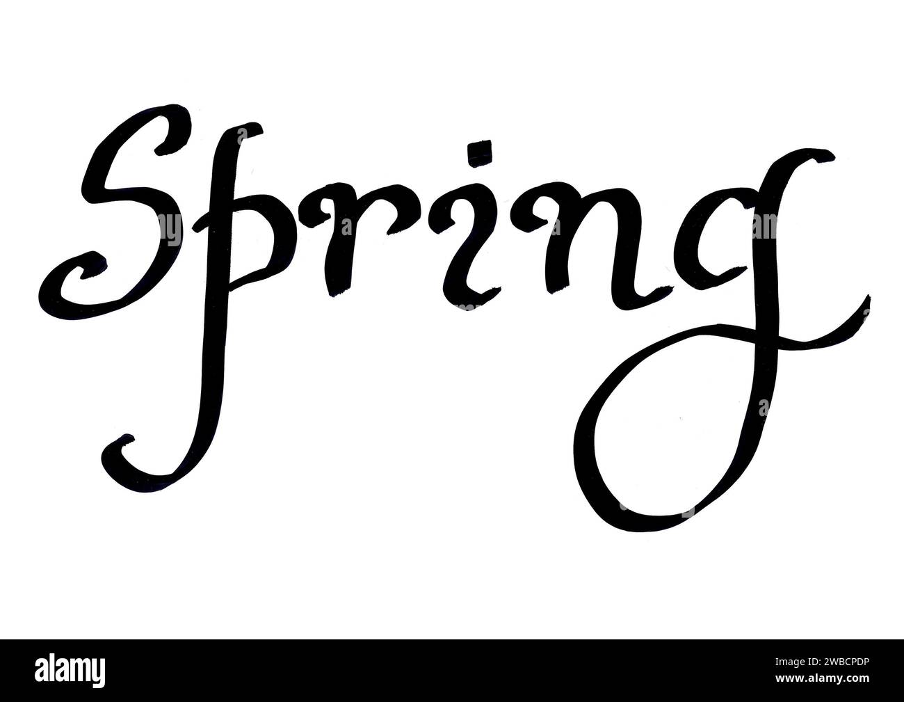 The word Spring in black on a white background. Handwritten font