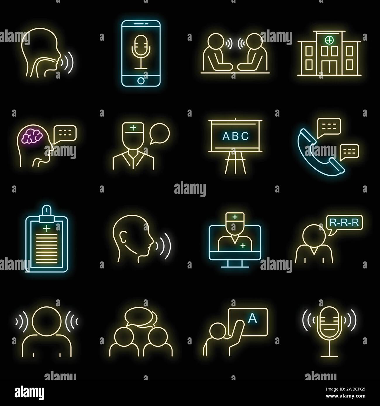 Speech therapist icons set. Outline set of speech therapist vector ...