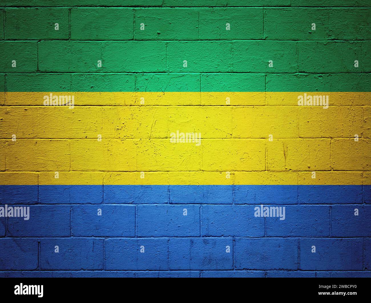 Flag of Gabon painted on a cinder block wall Stock Photo - Alamy