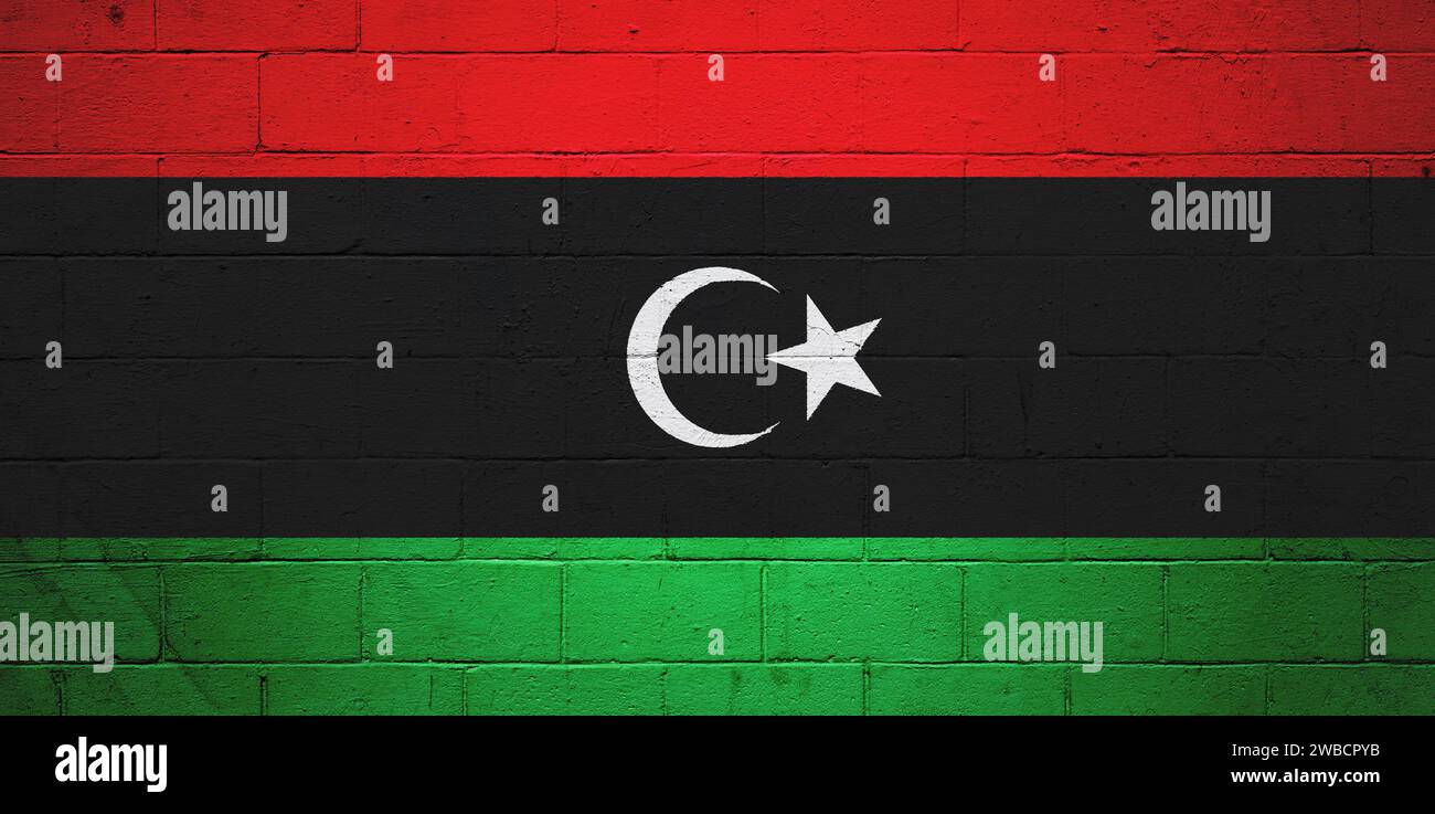Flag of Libya painted on a cinder block wall Stock Photo - Alamy