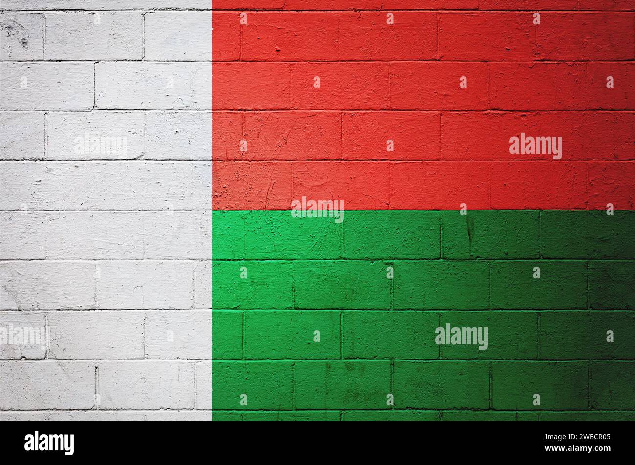 Flag of Madagascar painted on a cinder block wall Stock Photo - Alamy