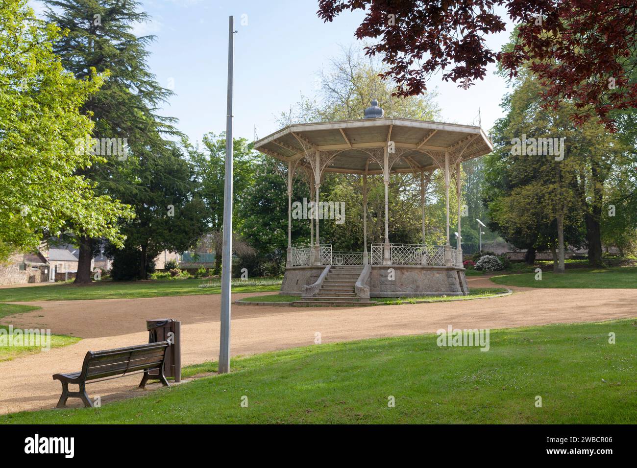 Bandstand in the Public Garden of the town of Guingamp in the Côtes-d'Armor, Brittany. Stock Photo