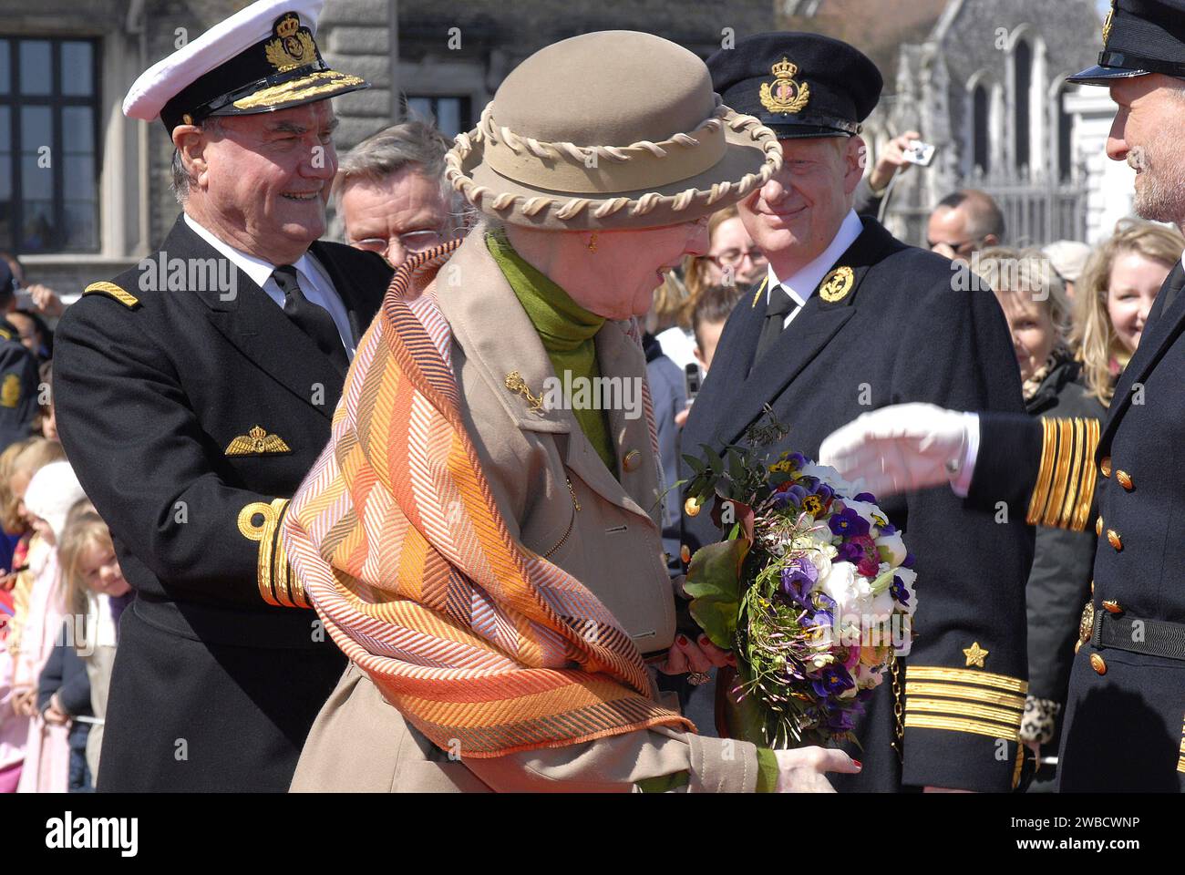 HM the Queen Margrethe II and husband prince Hnerik official on board Royal ship Danneborg as usual each year and royal couple will sail from Copenhagen to Hillingoer city and have lunch on ship today Friday April 28,2006 Copenhagen Denmark Stock Photo