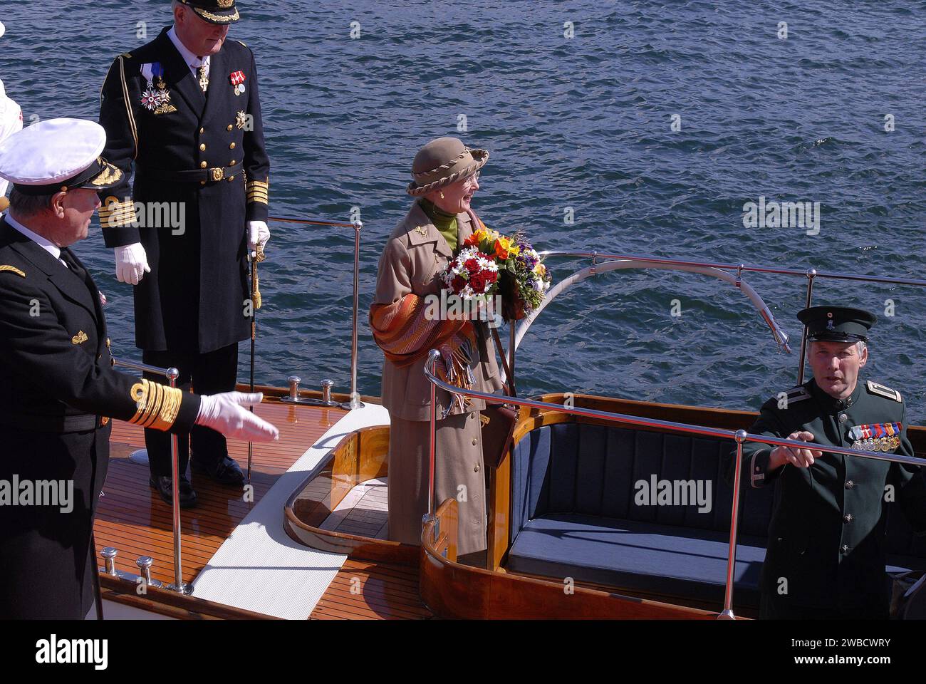 HM the Queen Margrethe II and husband prince Hnerik official on board Royal ship Danneborg as usual each year and royal couple will sail from Copenhagen to Hillingoer city and have lunch on ship today Friday April 28,2006 Copenhagen Denmark Stock Photo