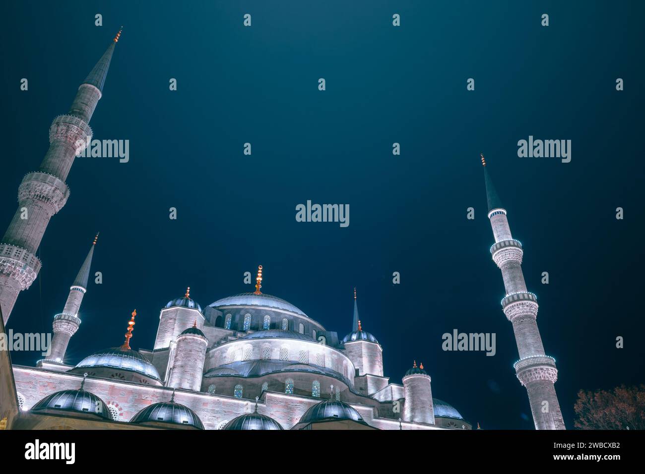 Sultanahmet Camii or Sultan Ahmed or Blue Mosque view at night. Ramadan ...