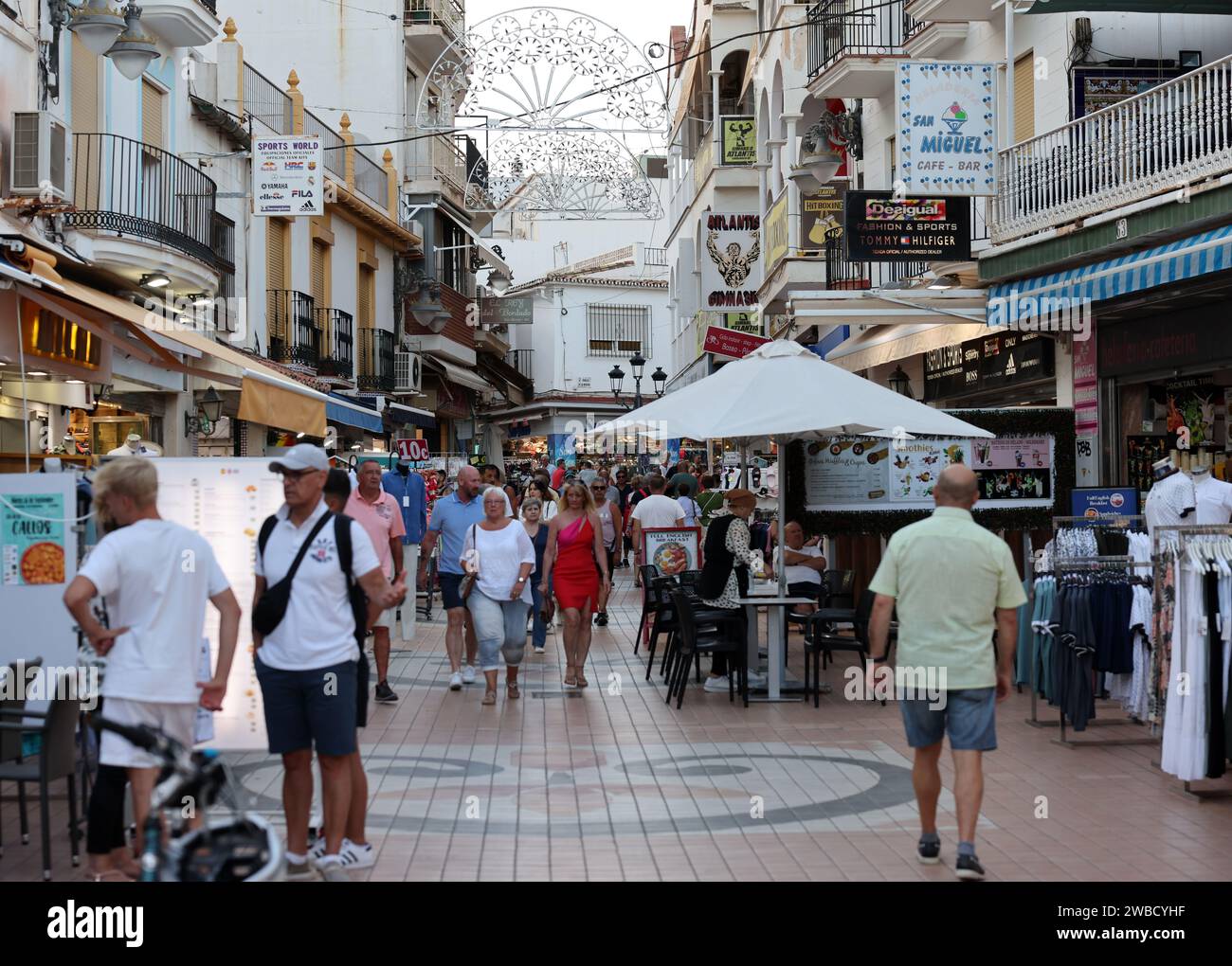 Torremolinos, Spain - September 9, 2023: View of a tourist shopping street inTorremolinos, Costa del Sol, Malaga Province, Spain Stock Photo
