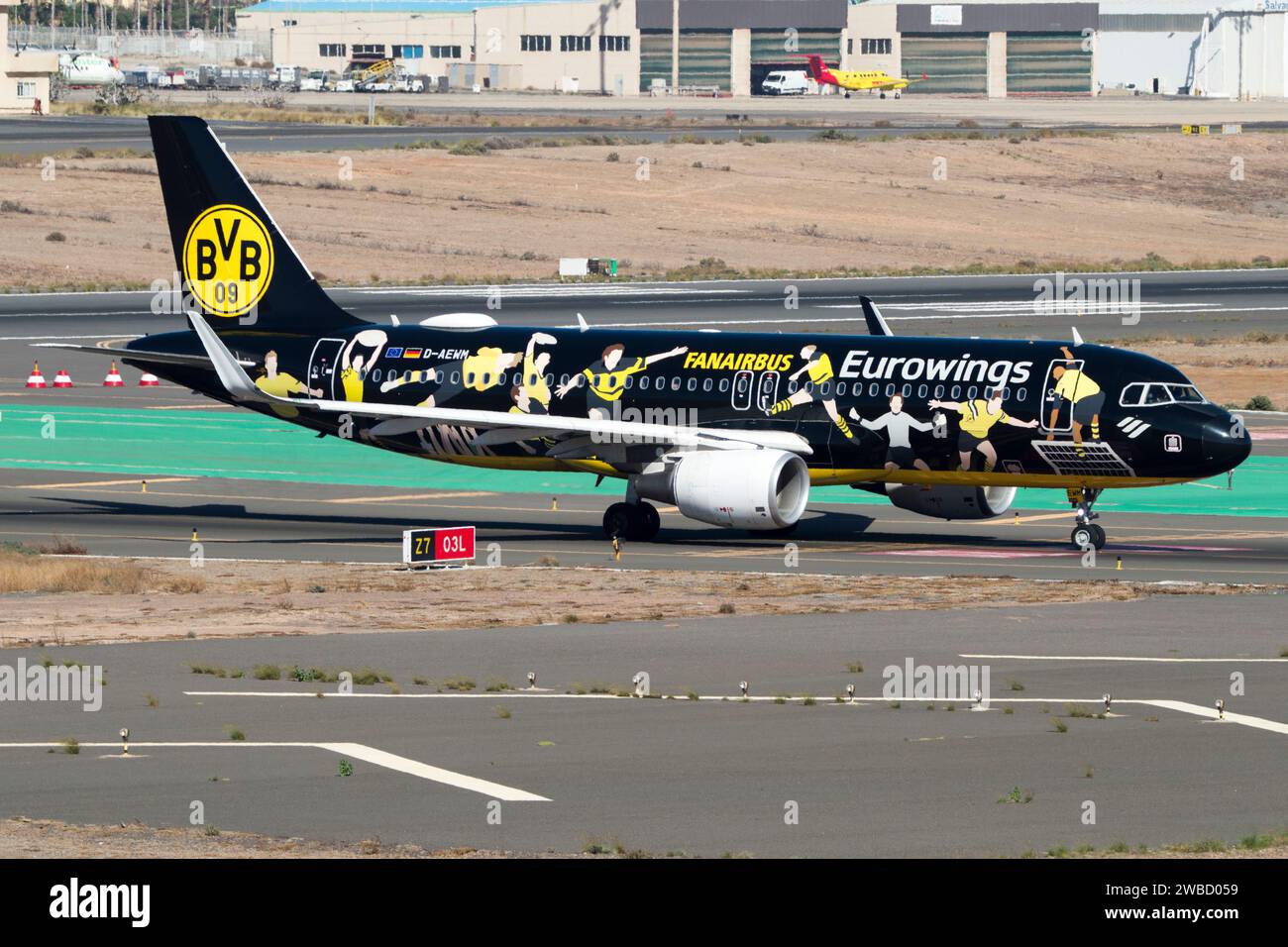 Airbus A320 airliner of the Eurowings airline with special paint BVB Fanairbus Stock Photo
