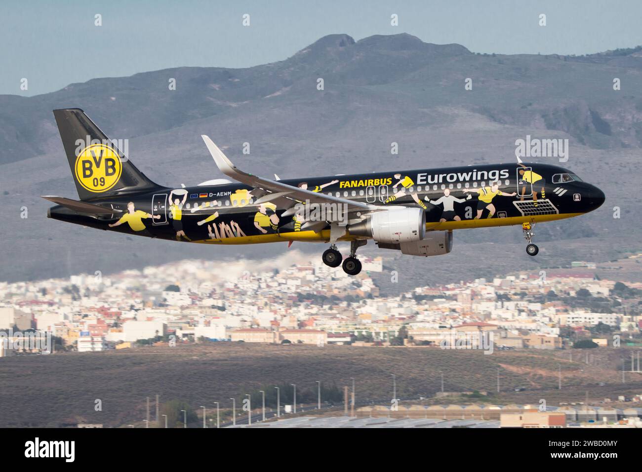 Airbus A320 airliner of the Eurowings airline with special paint BVB Fanairbus Stock Photo