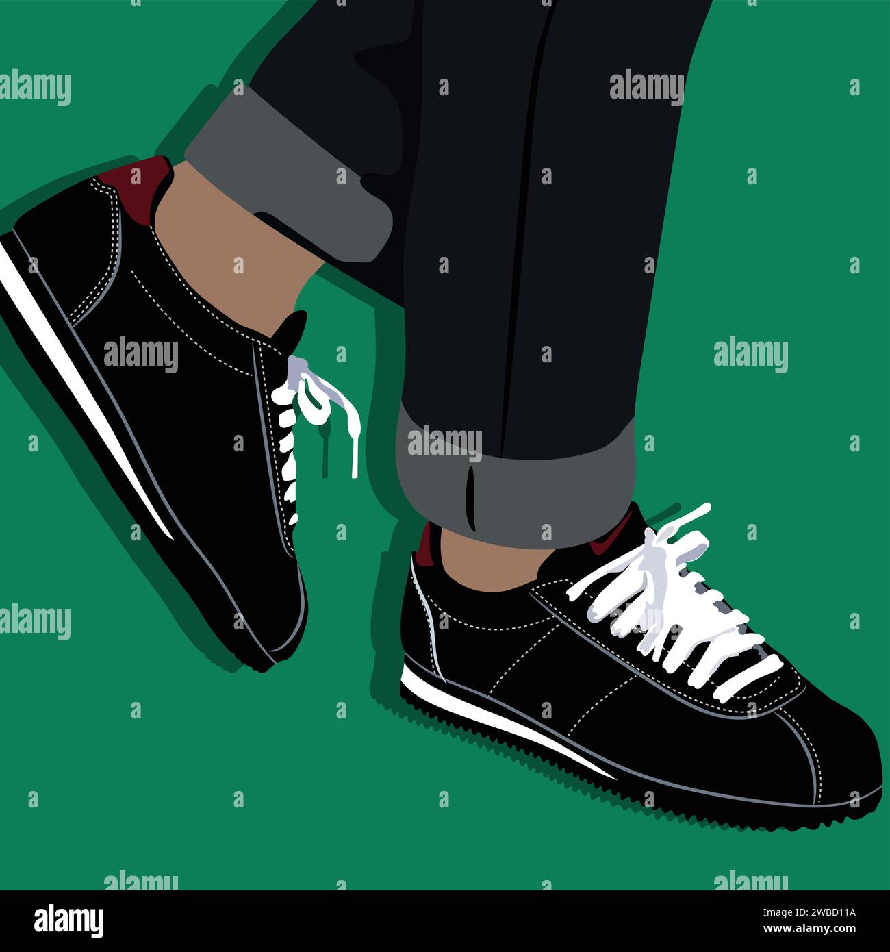 Vector illustration of Casual shoes with black pant on green background