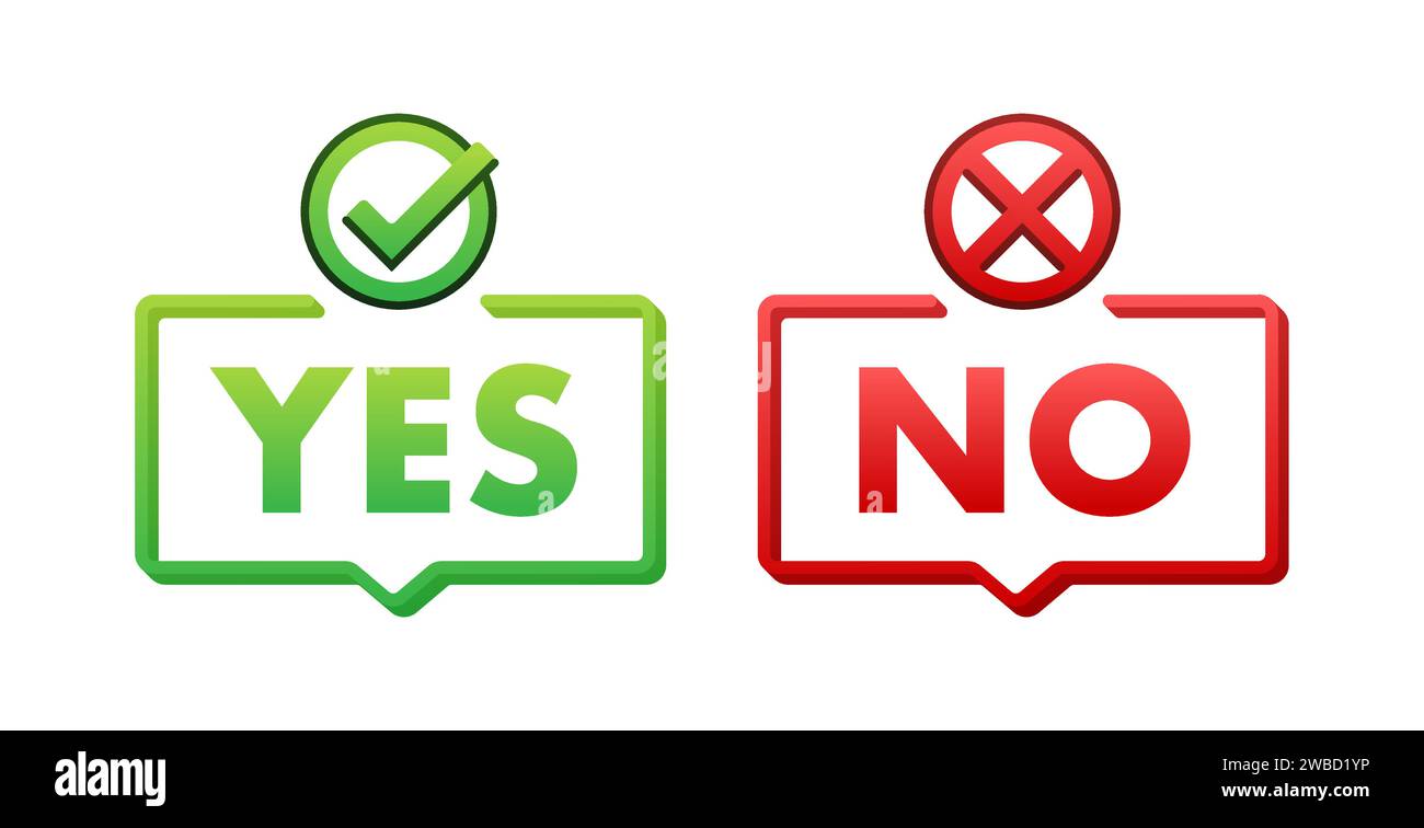 Yes and No Decision Concept Bubbles Vector Illustration with Checkmark and Cross Icons Stock Vector