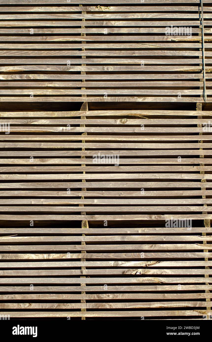Wooden planks. Air-drying timber stack. Building material. Wood ...