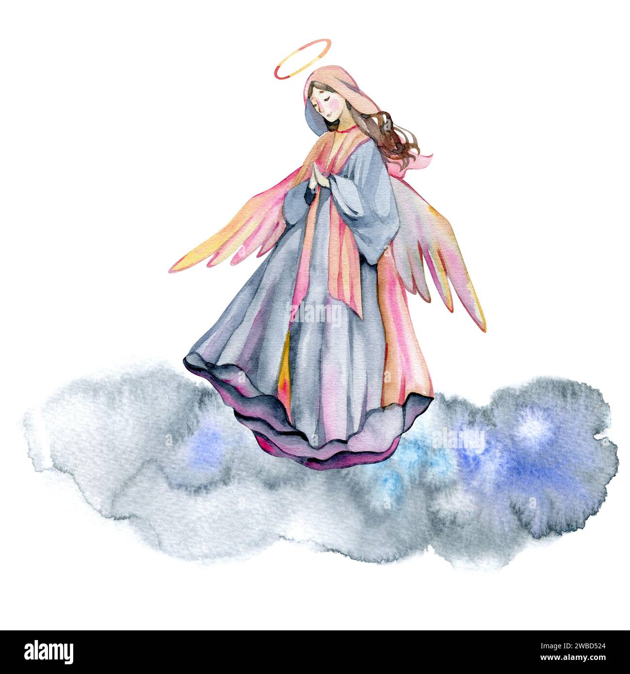 Christmas angel watercolor. Winter festive illustration. Christmas 2024 New year 2025 Stock Photo