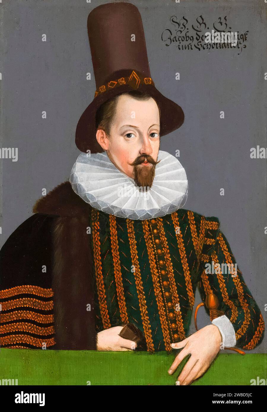 James I of England (James VI of Scotland) (1566-1625), portrait painting in oil on panel by unknown artist, circa 1590 Stock Photo