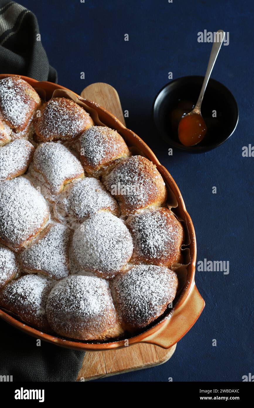 Homemade Austrian Buchteln filled with apricot jam. Sweet buns. Yeast ...