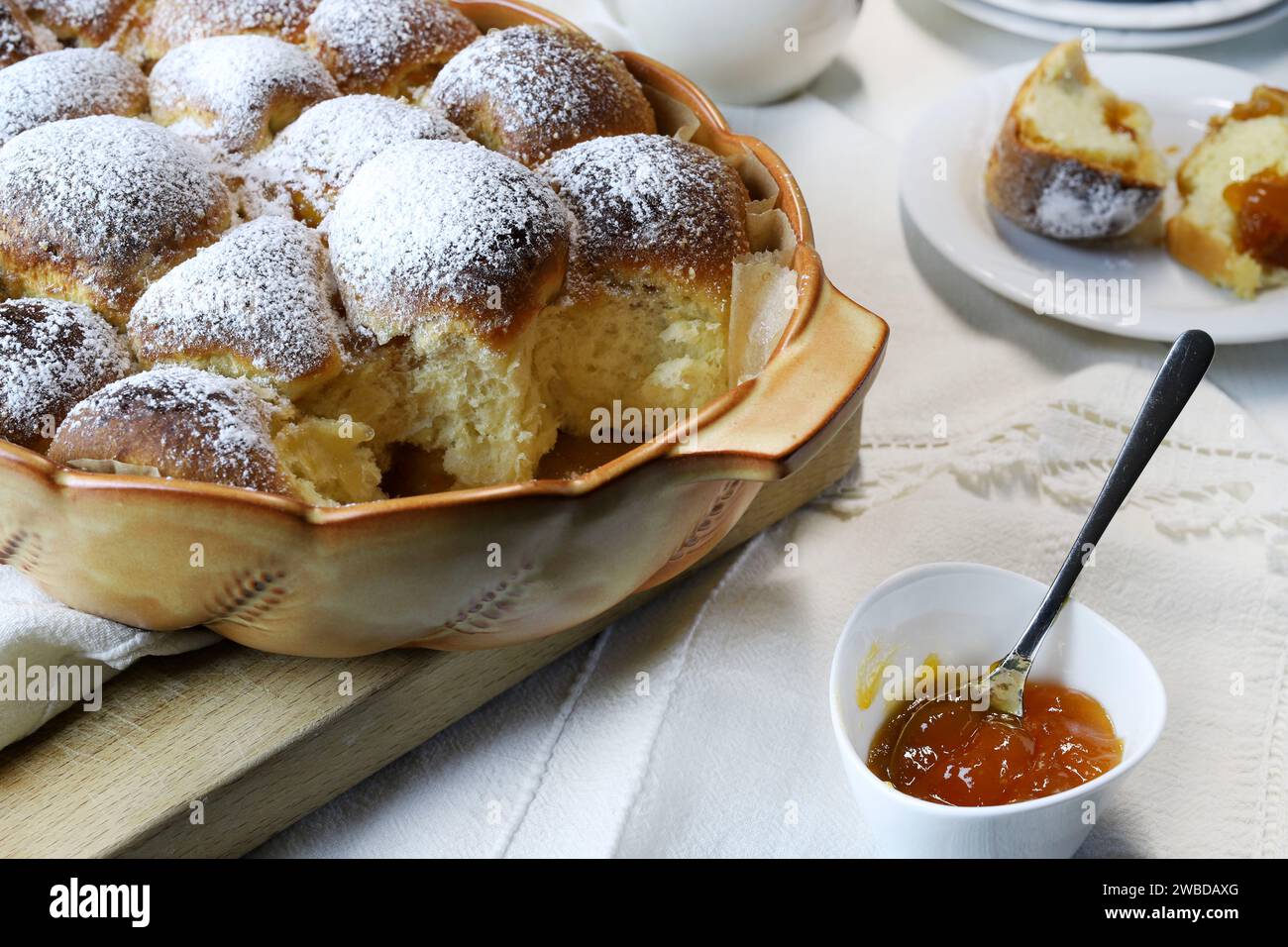 Homemade Austrian Buchteln filled with apricot jam. Sweet buns. Yeast ...