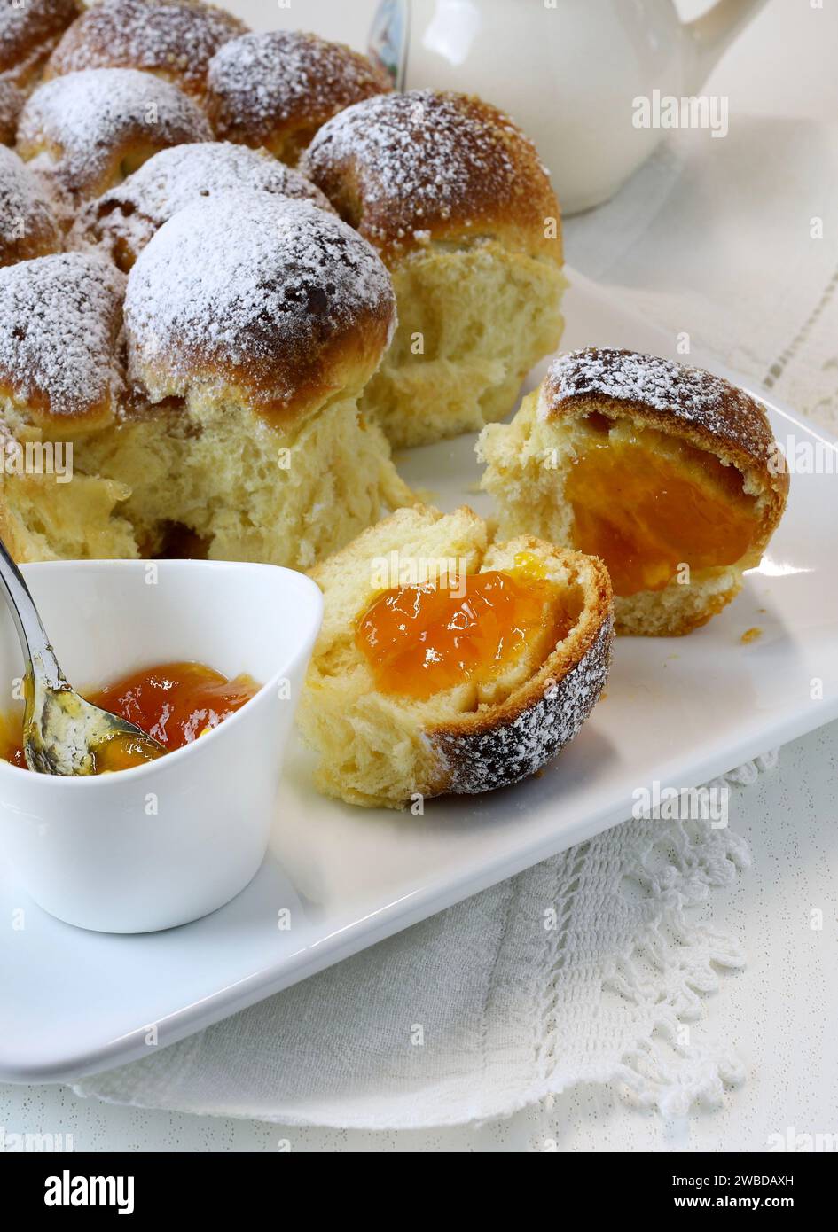 Homemade Austrian Buchteln filled with apricot jam. Sweet buns. Yeast ...