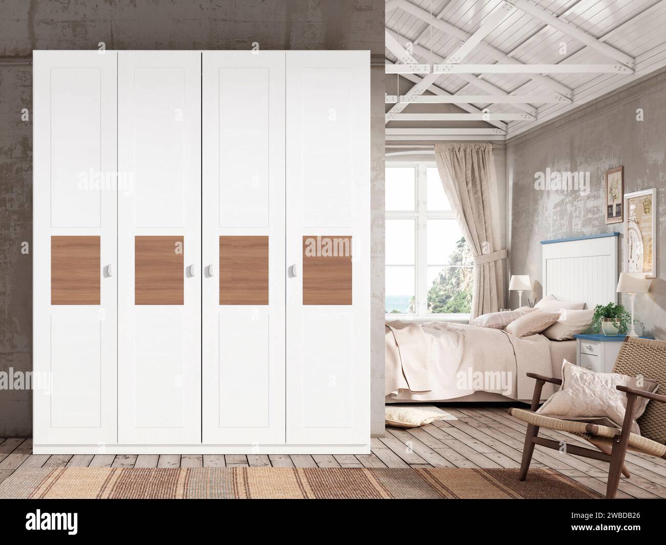 Modern double bedroom with minimalist trends,rustica,viintage,boho,2024