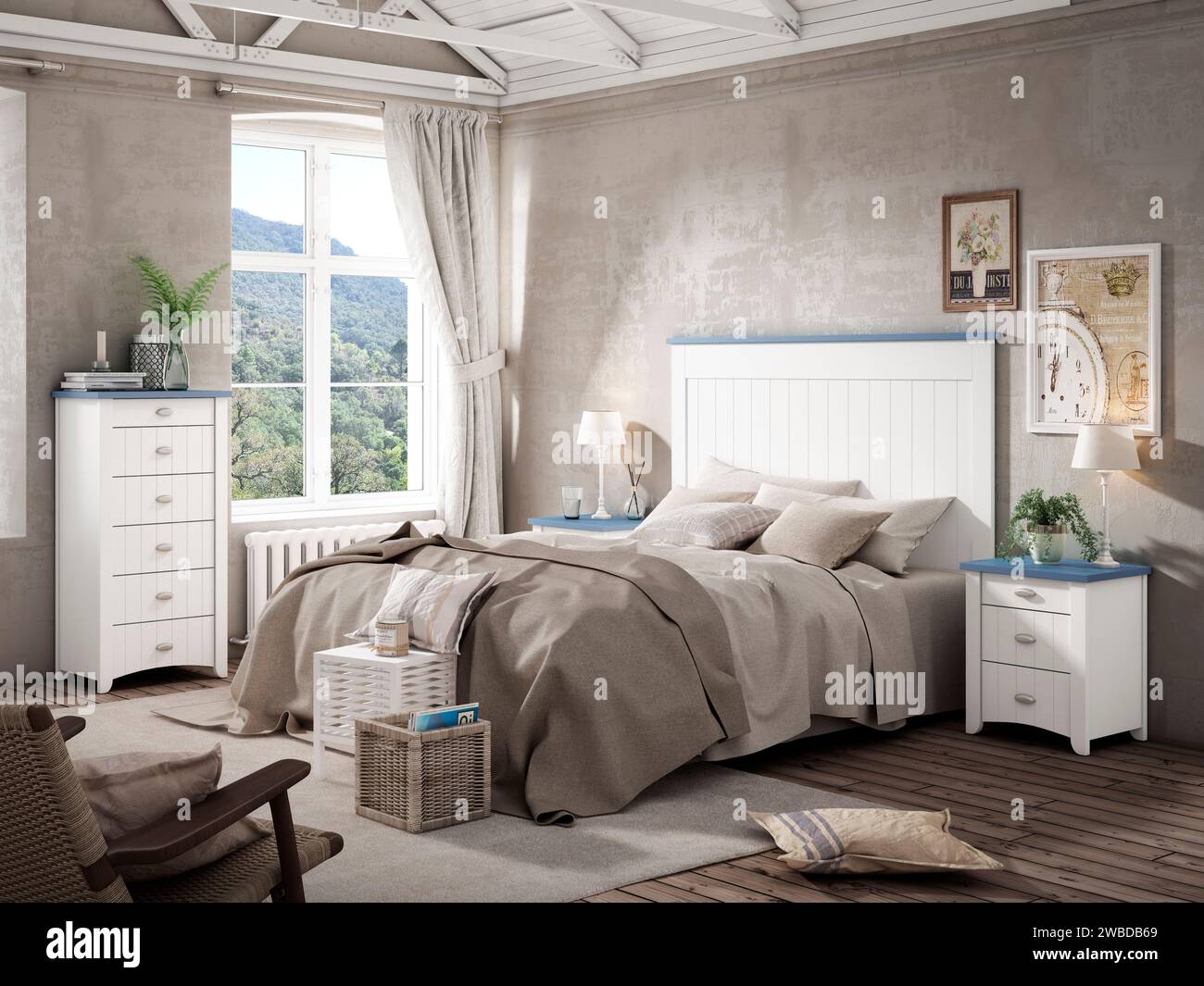 Modern double bedroom with minimalist trends,rustica,viintage,boho,2024