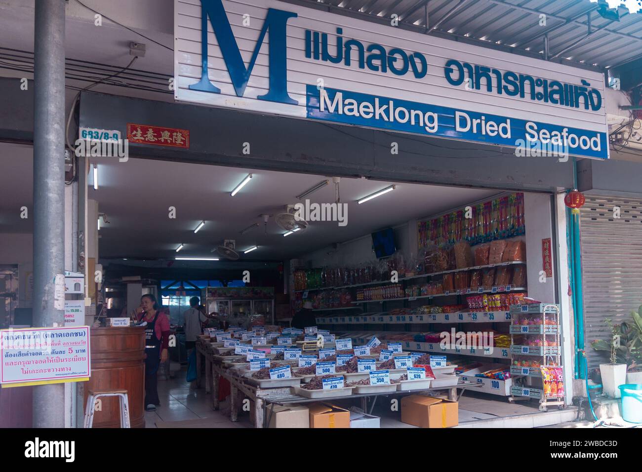 Bangkok, Thailand December 31, 2022 Maeklong Dried Seafood store in Bangkok, Thailand. Dried
