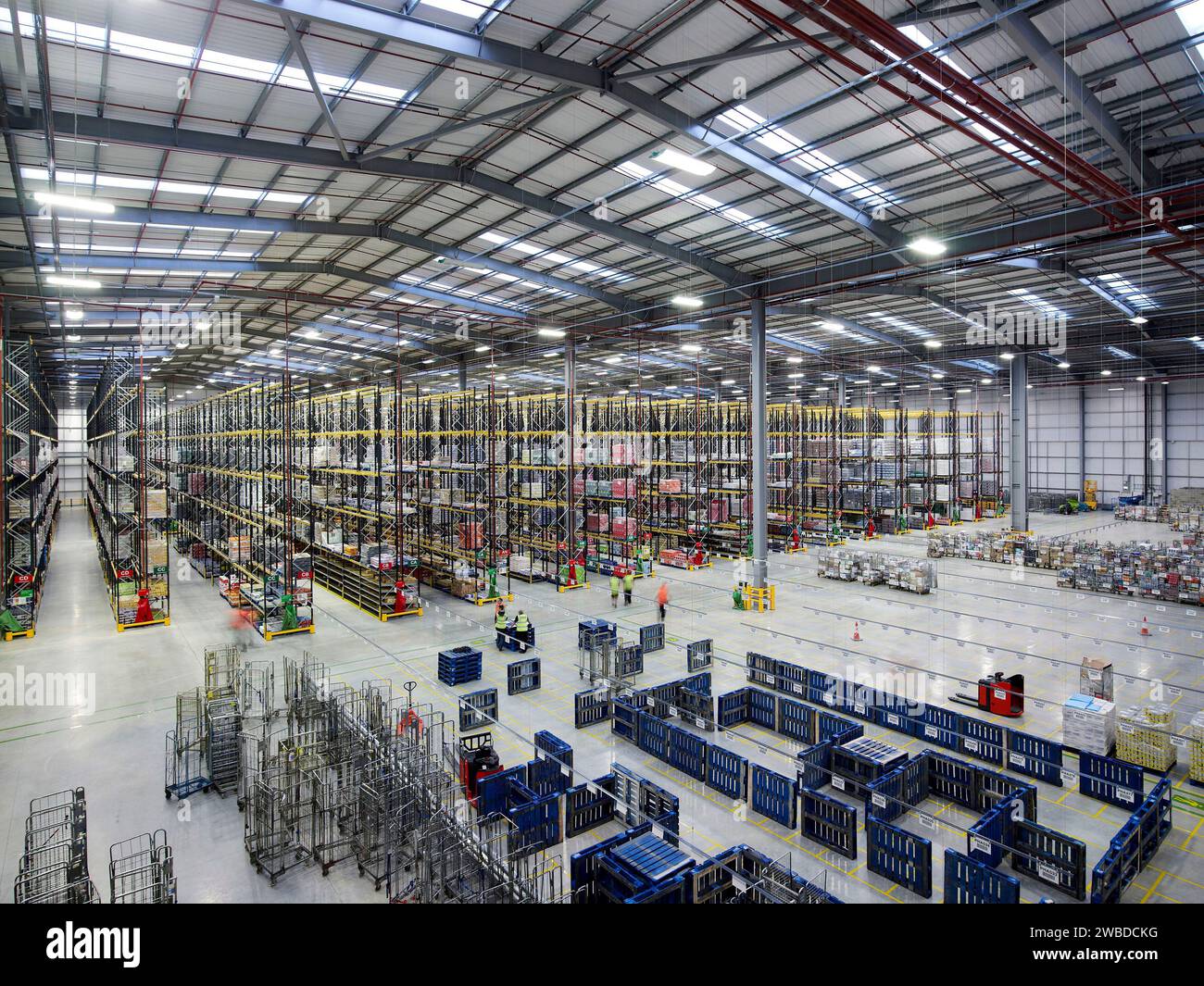 Interior of a Modern distribution warehouse showing high level racking