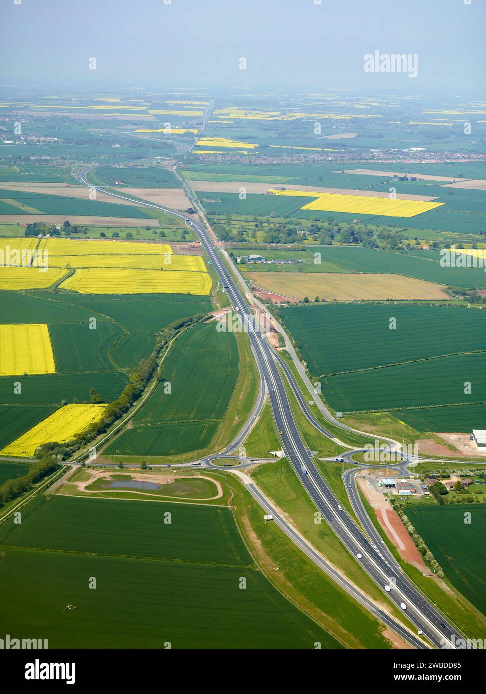 An aerial view of the newly widened A46 trunk Road, Leicestershire, East Midlands, UK Stock Photo
