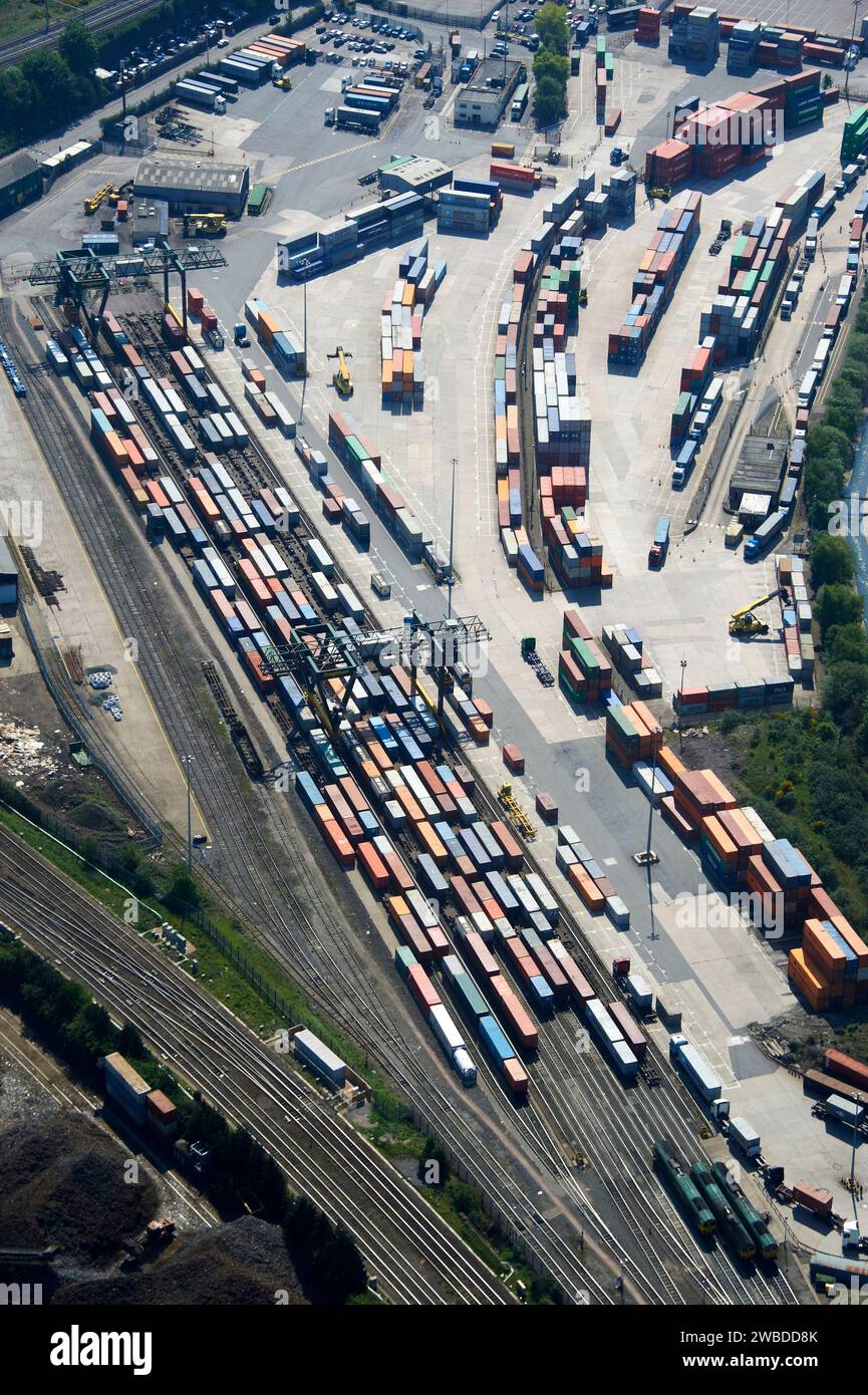 an aerial view of a Freightliner container terminal, Birmingham, West Midlands, UK Stock Photo