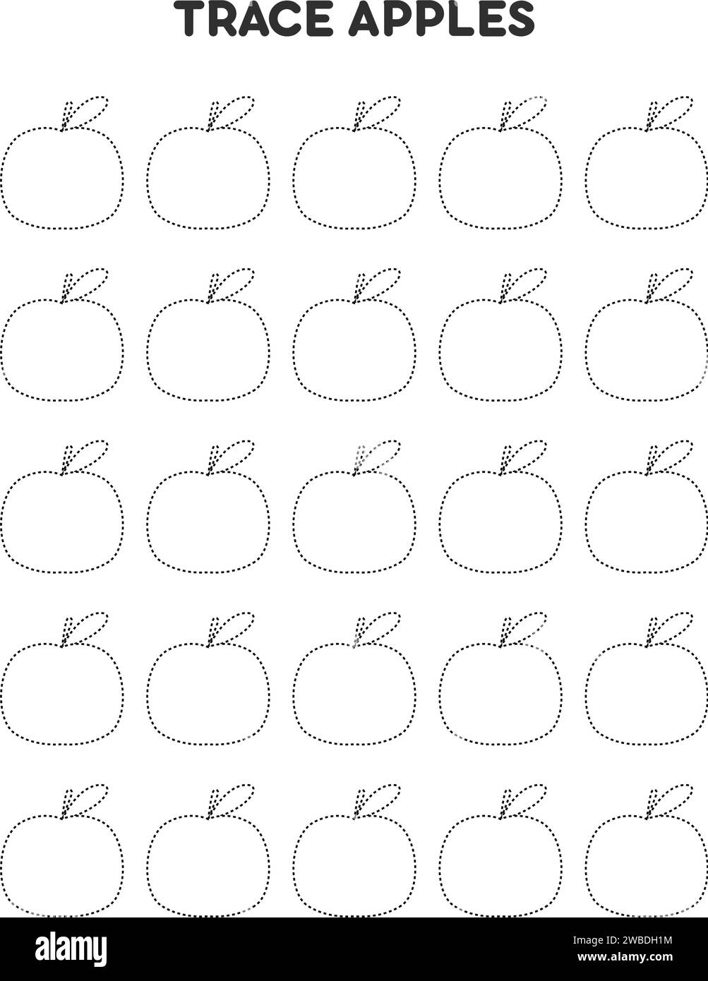 Trace apples. Worksheets for kids. Preschool education. Vector