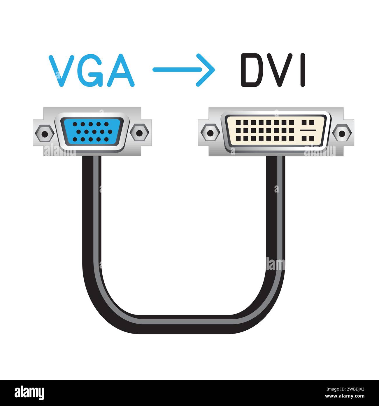 VGA to DVI hardware interface cable Stock Vector