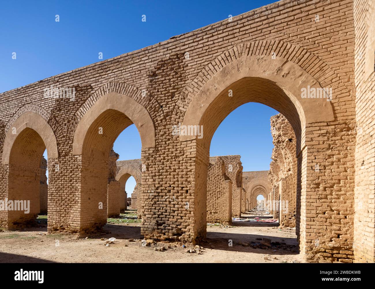 view of interior arcades, the 9th century Abbasid Abu Dulaf Mosque, Samarra, Iraq Stock Photo
