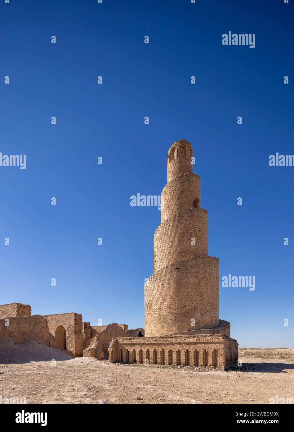female Iraqi tourist climbing the minaret of the 9th century Abbasid Abu Dulaf Mosque, Samarra, Iraq Stock Photo