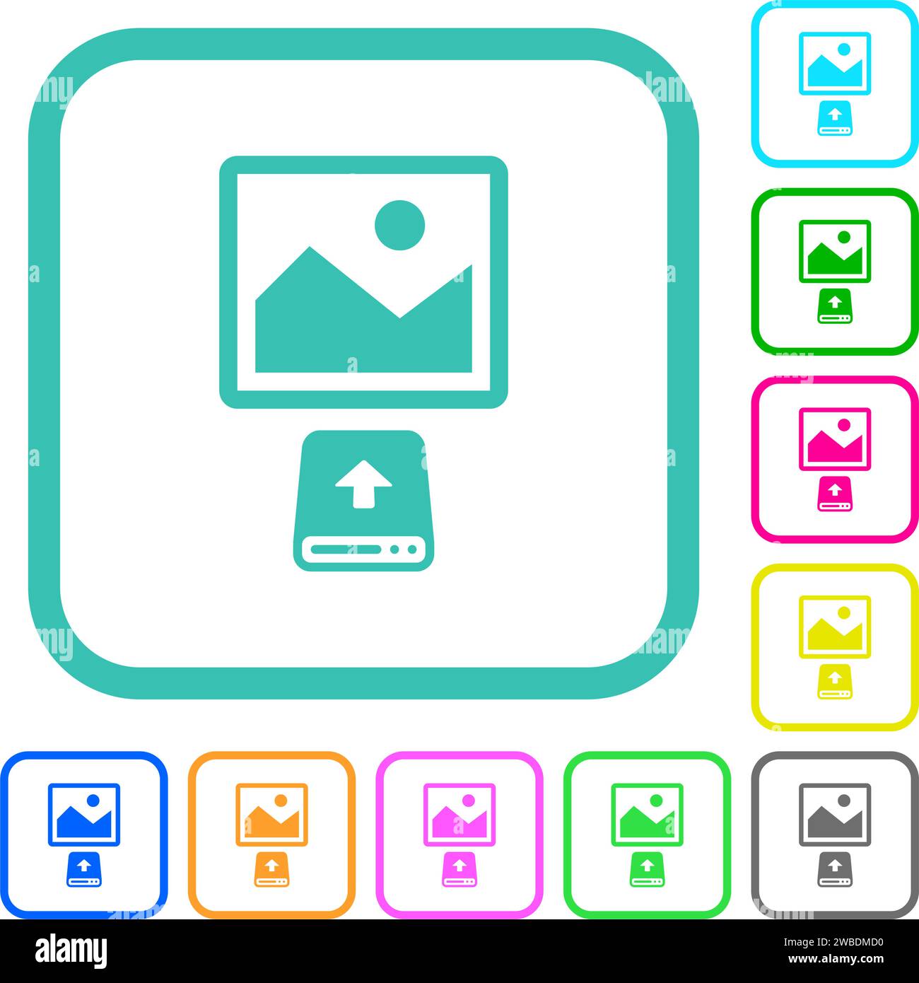 Upload image from hard disk vivid colored flat icons in curved borders ...