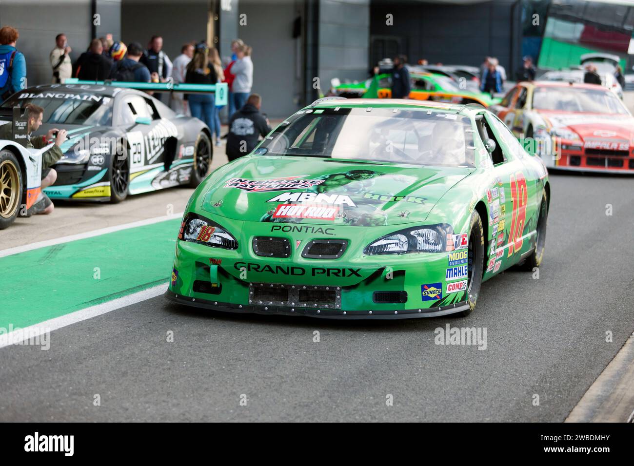 Dave (Bobby) Clark's 1999,  Pontiac Grand Prix, taking part in the 75th Anniversary of Nascar Demonstration, at the 2023 Silverstone Festival Stock Photo