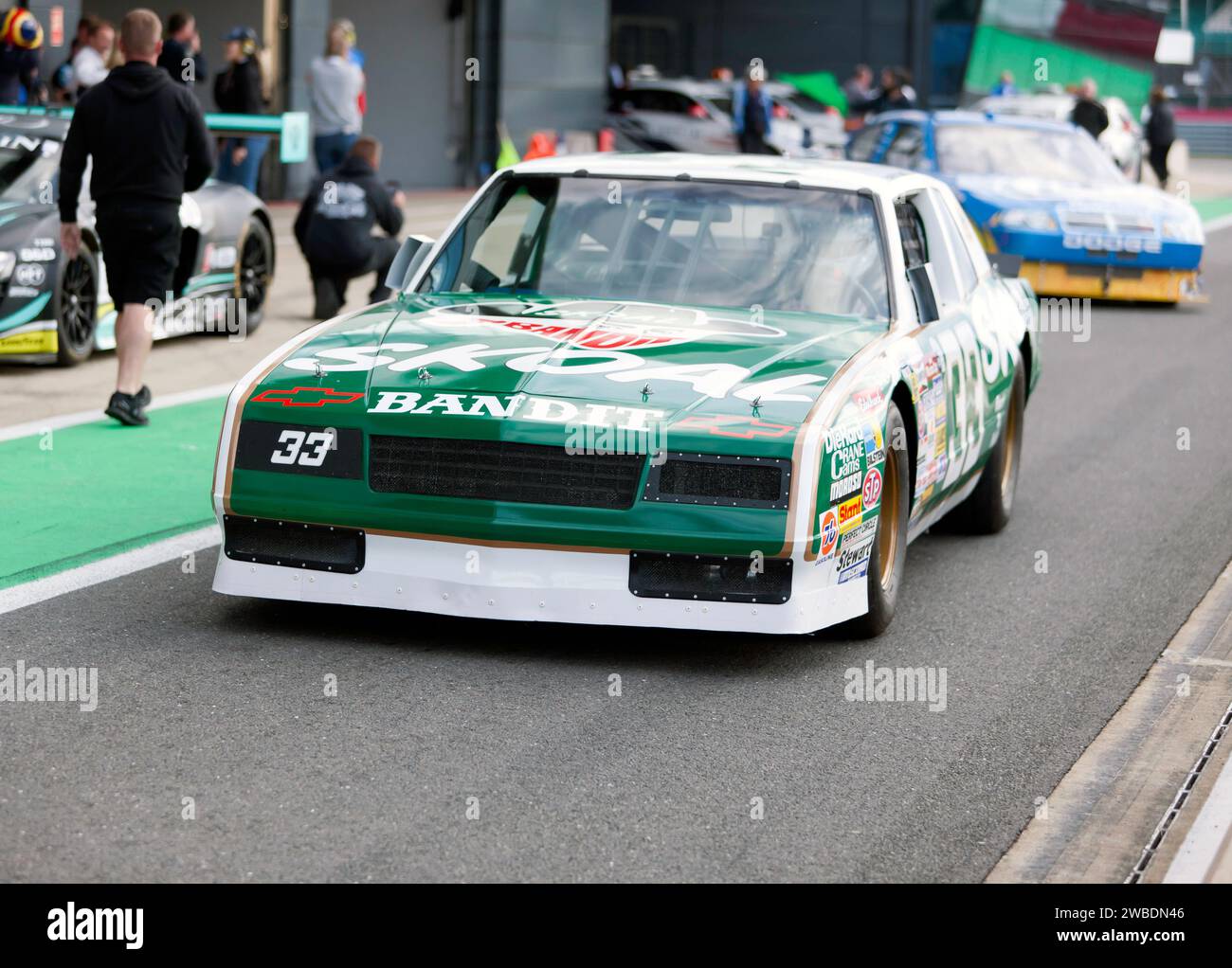 Vance Kershner's 1988, Chevrolet Monte Carlo taking part in the 75th Anniversary of Nascar Demonstration, at the 2023 Silverstone Festival Stock Photo