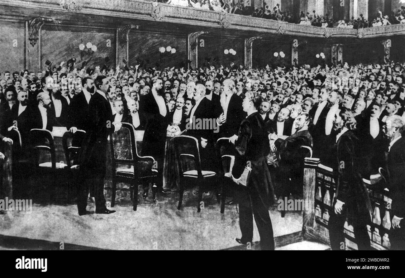 FIRST ZIONIST CONGRESS in Basel, Switzerland, August 1897, with Theodor Herzl at left with beard Stock Photo