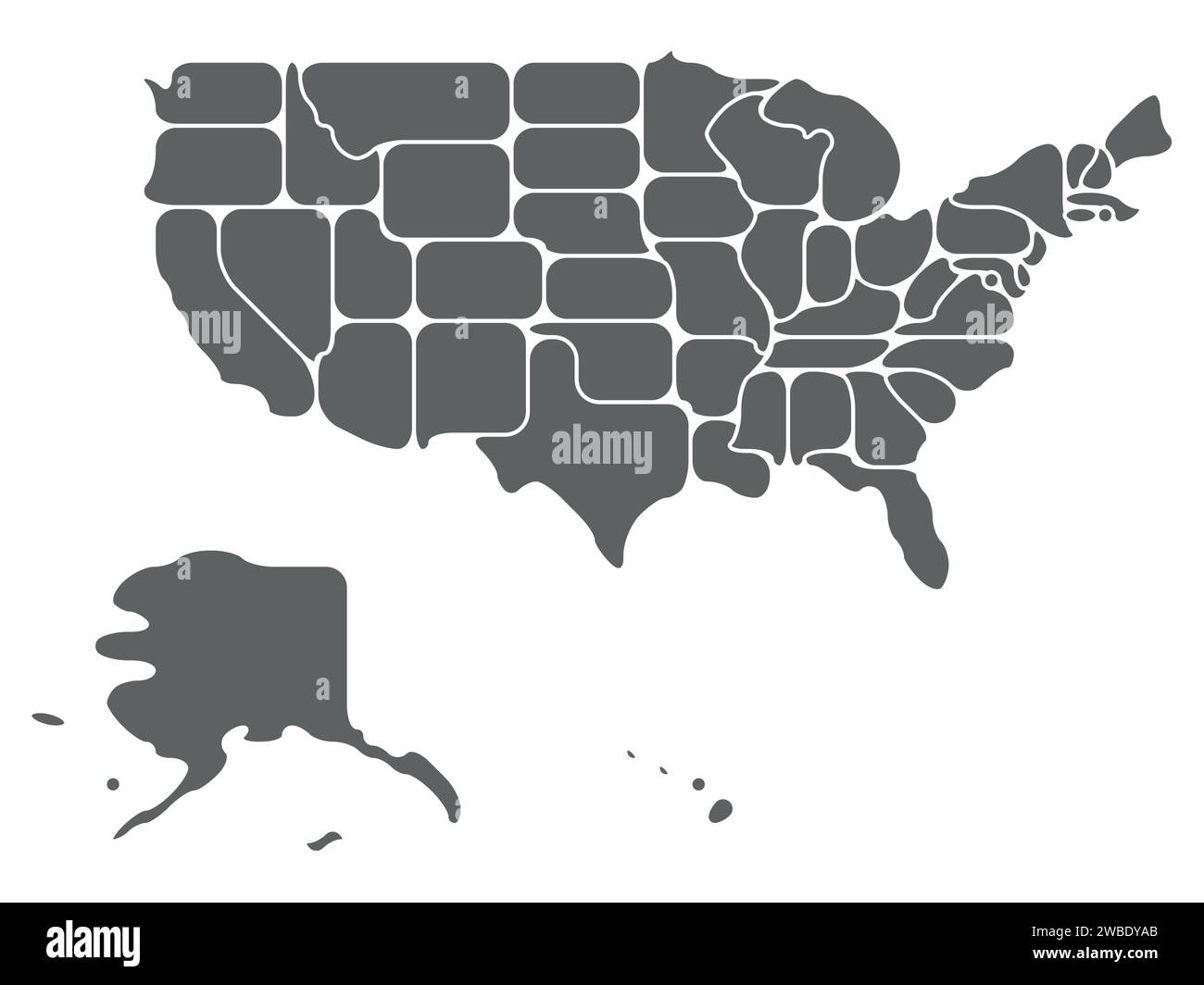 Simplified map of USA, United States of America. Rounded shapes of