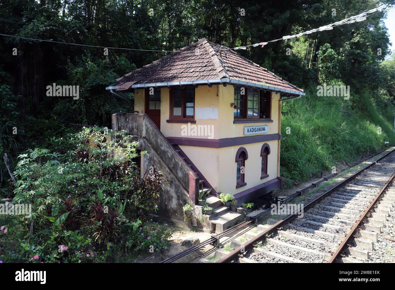 The old signal box at Kadimaguwa on the Colombo to Kandy railway, Sri Lanka Stock Photo