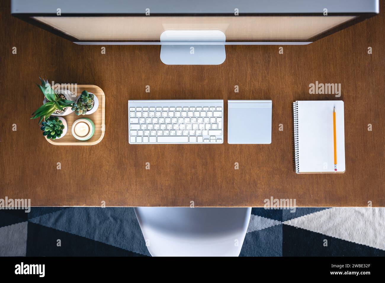 Top View Computer Workstation Work wooden table top hi-res stock photography and images - Alamy