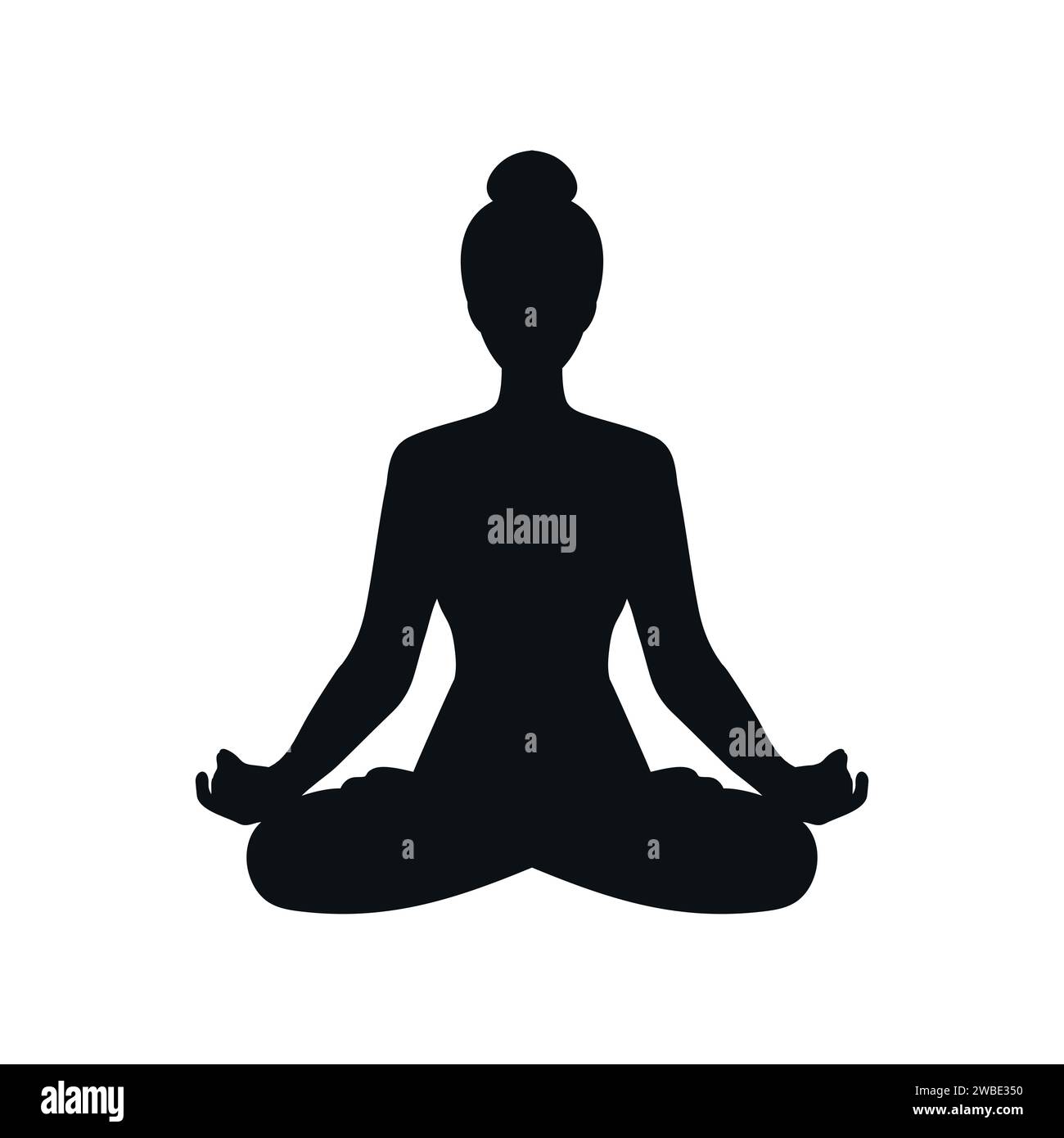 Silhouette of a woman sitting in lotus position. Girl doing yoga and meditating. Meditation and healthy lifestyle. Vector illustration Stock Vector