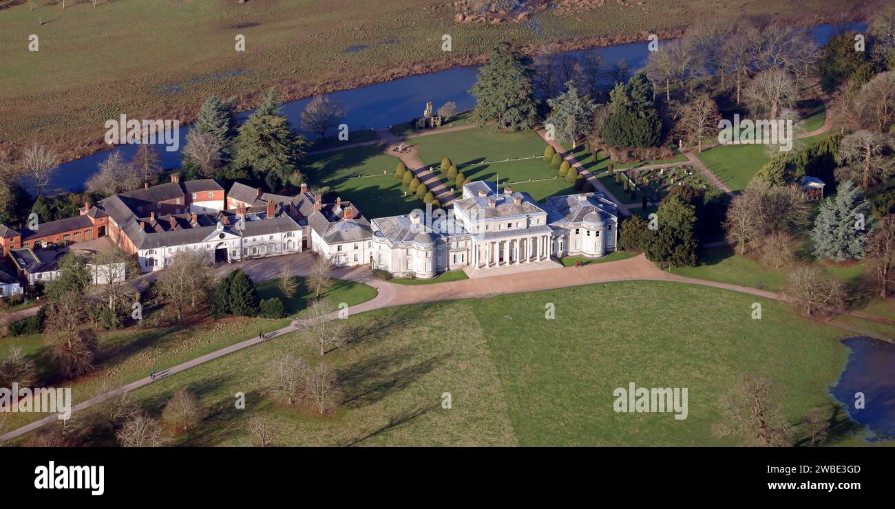 Aerial view of Shugborough Hall in Staffordshire. This taken from 1500' and does not infringe The National Trust or anyone else's copyright. Stock Photo