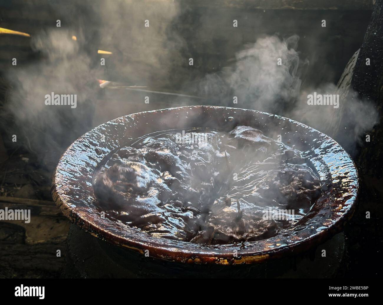 Kathmandu, Bagmati, Nepal. 10th Jan, 2024. Raw jaggery is being boiled