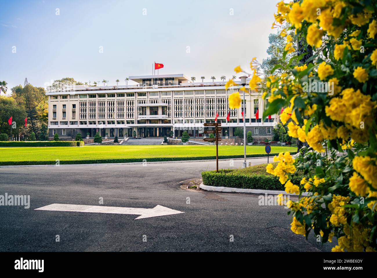 Independence and Reunification Palace in Vietnam. Ho Chi Minh City, Saigon. Government building and travel and tourism landmark. Stock Photo