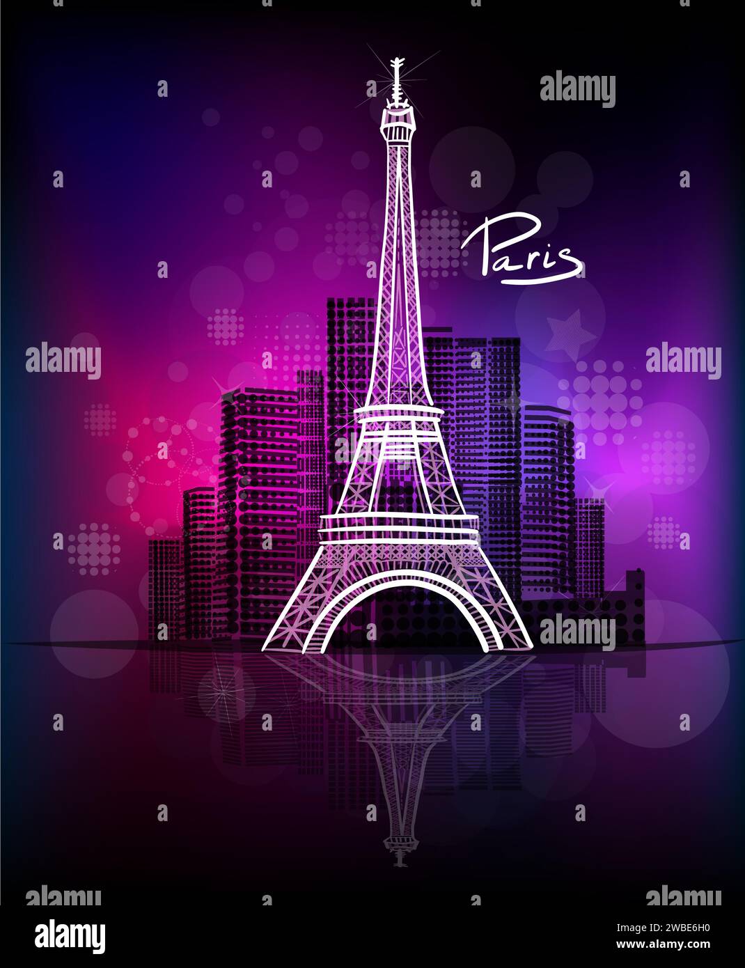 France city of Paris. Night city. hand drawing. Not AI, Vector ...