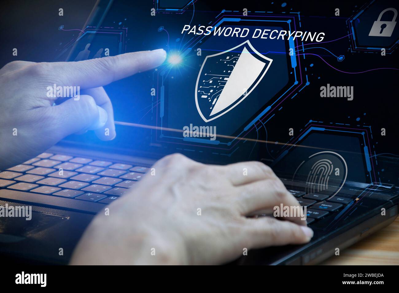 Keypad, cyber shield, lock, technology security system. Digital link. Cyber security with advanced technology. Stock Photo