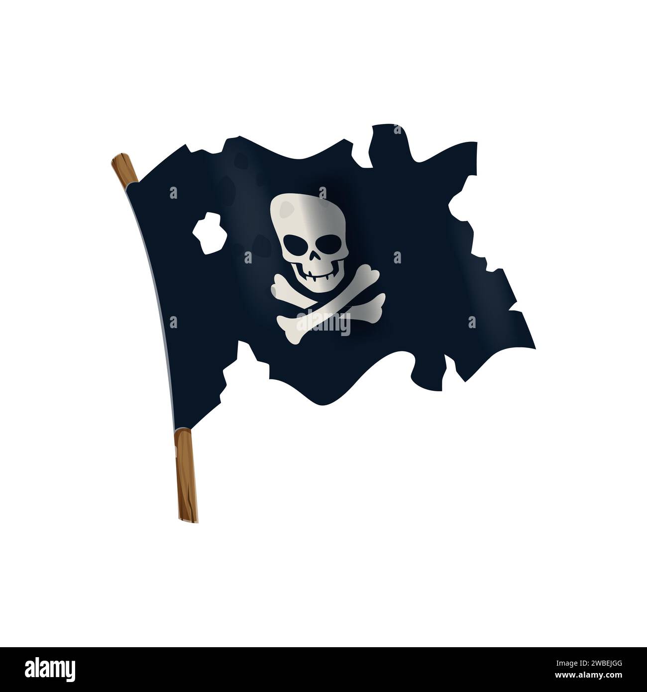 Black pirate flag with a skull and crossbones, fluttering in the wind ...