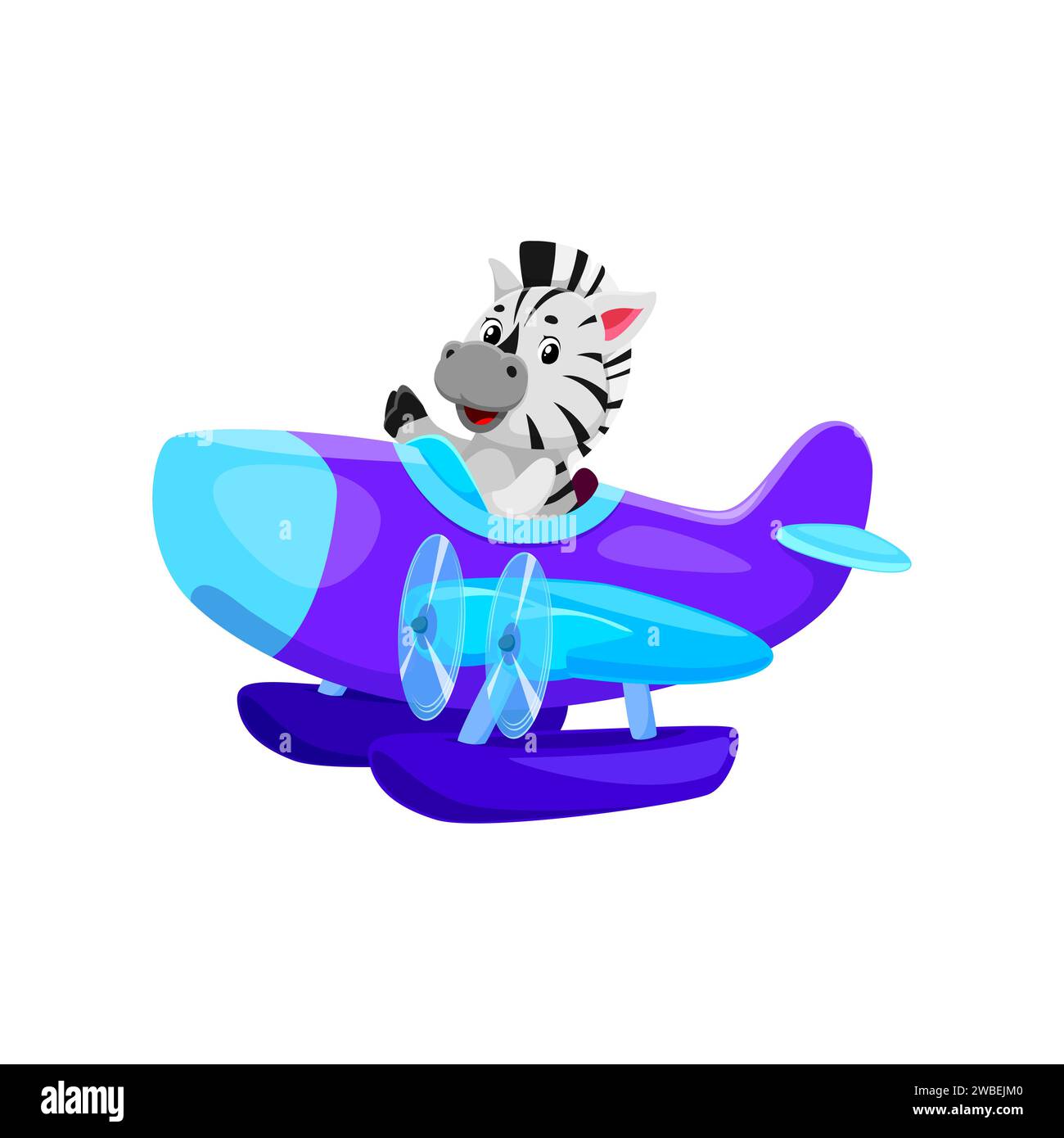 Cartoon baby zebra animal character on plane. Animal kid airplane pilot