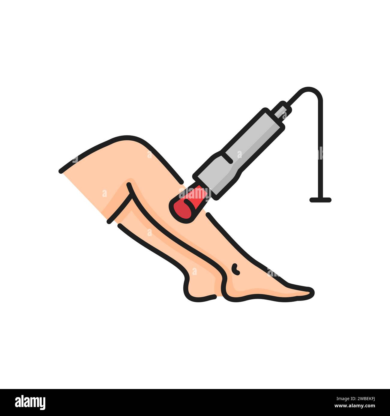 Ultrasound treatment of woman legs isolated color line icon. Vector