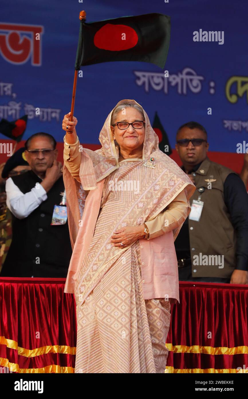 Dhaka, Bangladesh - January 10, 2024: Prime Minister Sheikh Hasina attended a public meeting of Awami League at Suhrawardy Udyan in Dhaka on the occas Stock Photo
